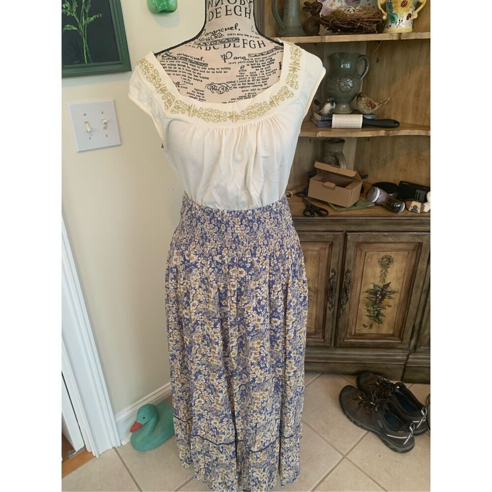 Patrons of Peace Blue and Yellow Floral Maxi Skirt